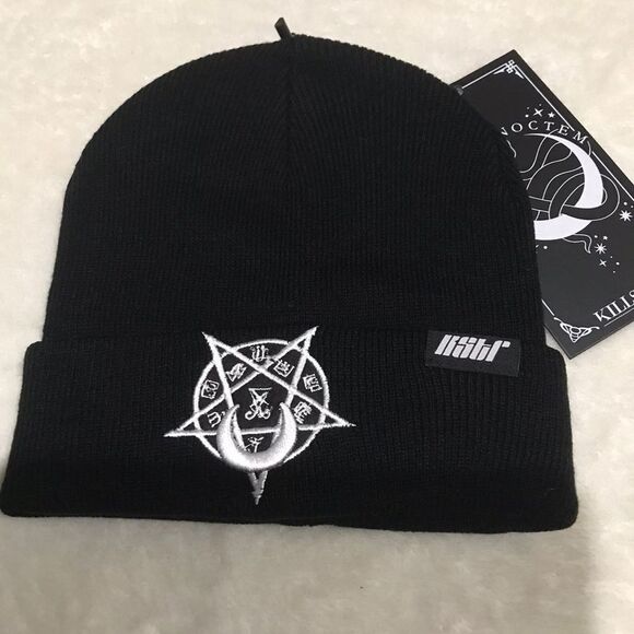Killstar Pentagram Beanie ✦ Black Knit Occult Embroidery ✦ Unisex Alt-Core Hat - Picture 5 of 7